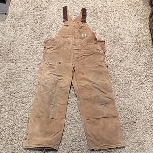 Men’s Iconic RO1Duck Bib Tan Carhartt Overalls Cargo Work Wear Pants